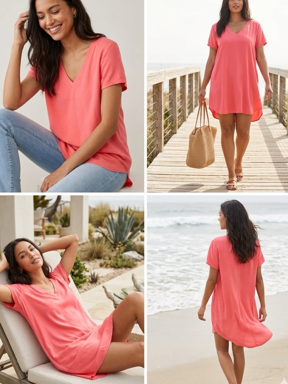 Cloth & Stone Anthropologie Coral Crispin V-Neck Short Sleeve Tunic Dress Size M